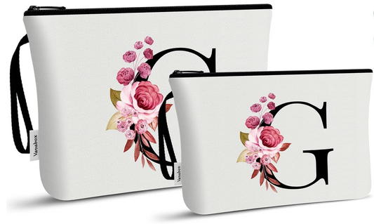 Women's Initial 2 Pcs Set Makeup And Toiletry Bags White A-Z