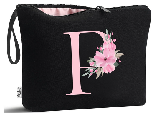 Initial Women Makeup Bag Black Or Pink Letters A-Z