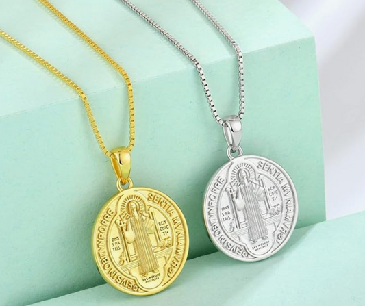 925 Sterling Silver St. Benedict Medal And Chain Unisex Protection Against Evil