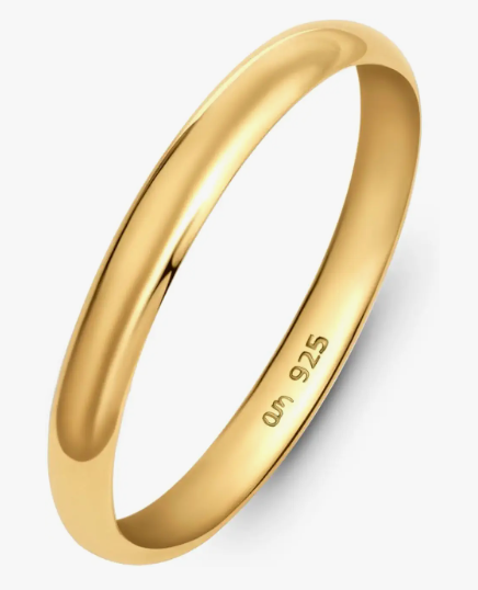 925 Sterling Silver Gold Plated His And Her Wedding Band