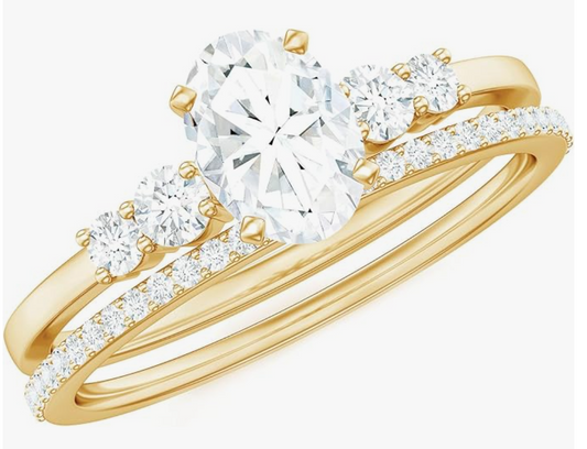14k Yellow Gold Certified Lab Grown Oval Diamond Bridal Ring Set
