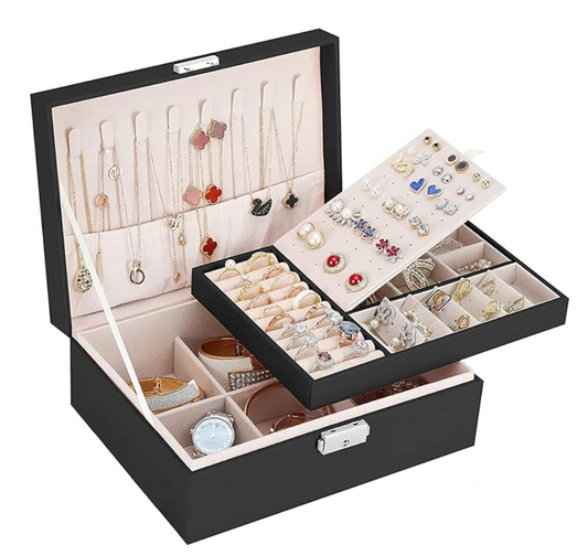 Jewelry Box Organizer 2 Layers Lockable 5 Colors