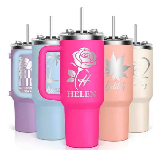 Personalized Name 40 Oz Hot Or Cold Tumbler W/ Lid And Straw 7 Styles