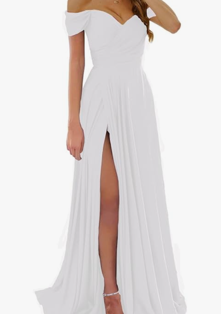 Women's Off The Shoulder Dresses with Slit Satin Formal Gowns 14 Colors