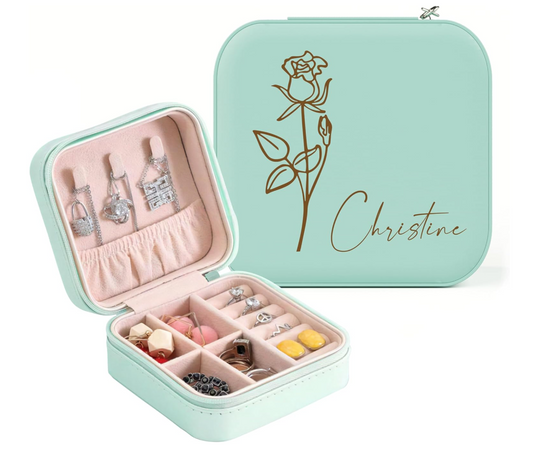 Personalized Jewelry Box 6 Colors 12 Birth Flowers