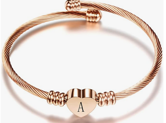 Personalized Initial Letter Heart Rose Gold Bracelets 26 Letters